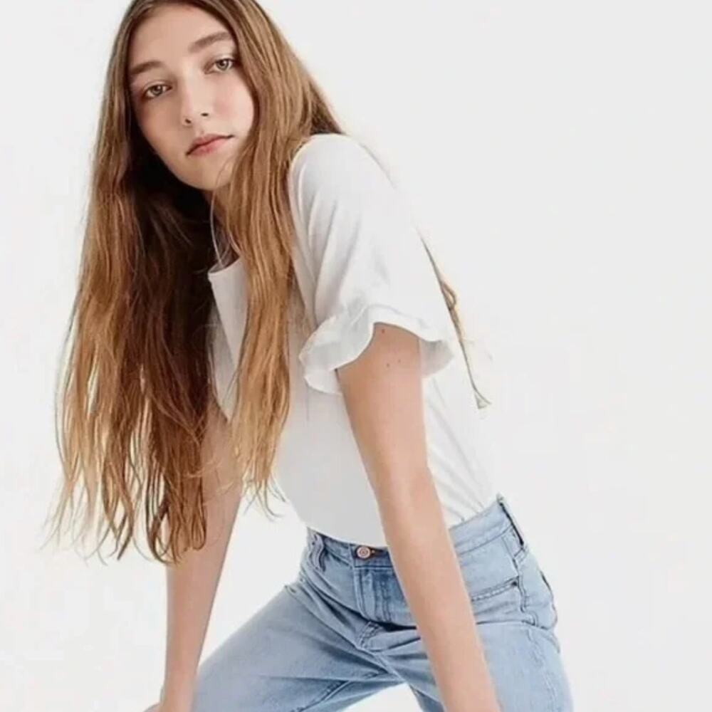 J. Crew White Ruffle-Sleeve Tee